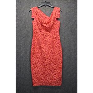 Black Halo Orange Lace Patterned Jackie O Knee Length Pencil Dress US Size 4